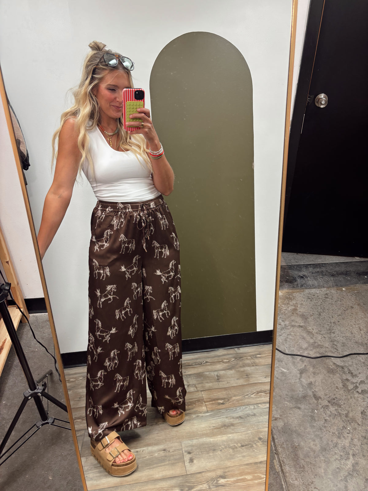 Horse Print Satin Pant (Chocolate)