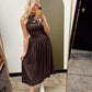 Isabella Shirred Maxi Dress (Brown)