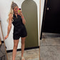 Belted Linen Halter Romper (Black)