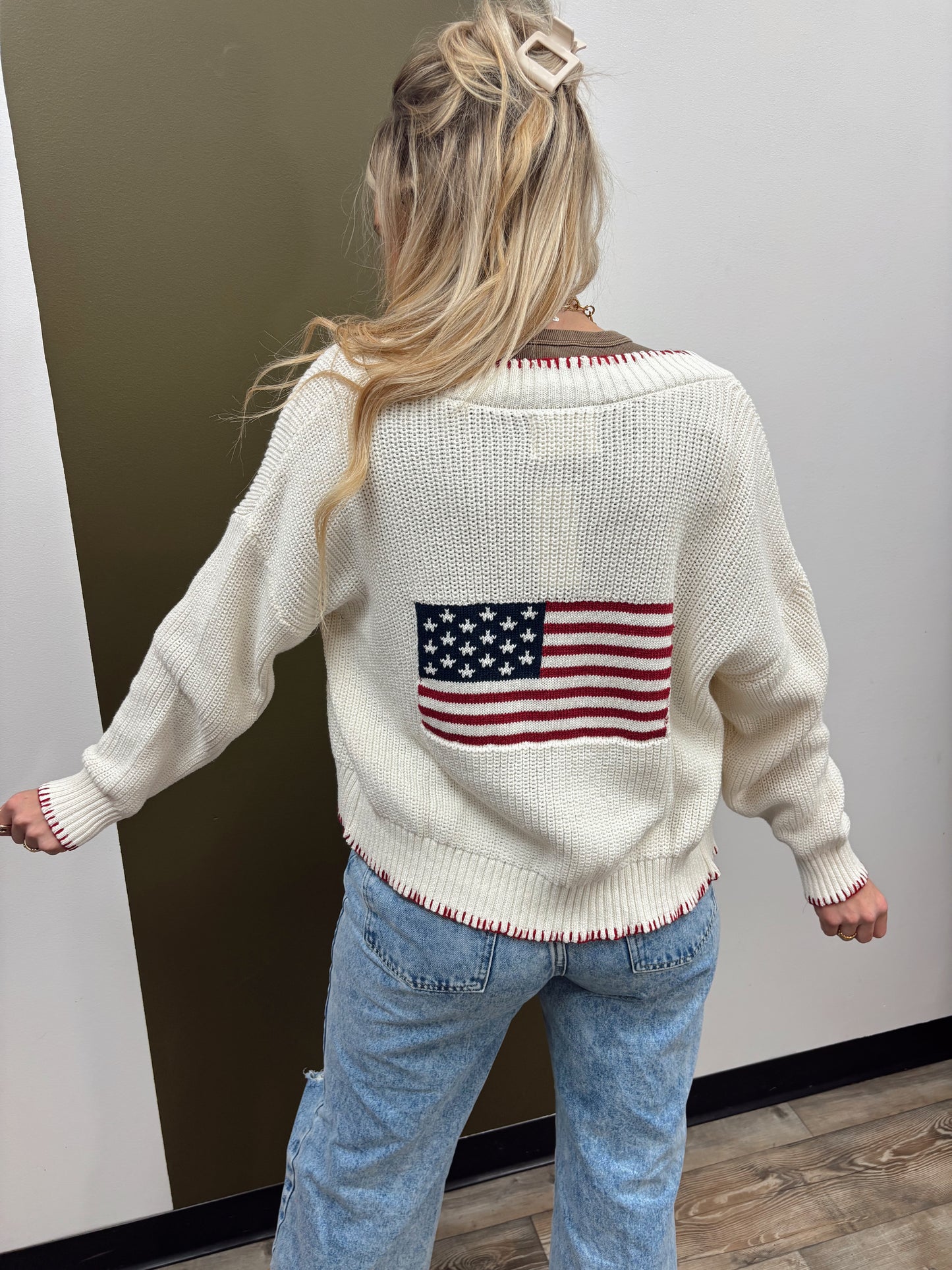American Flag Contrast Cardigan