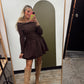 Stephany Off Shoulder Dress (Brown)