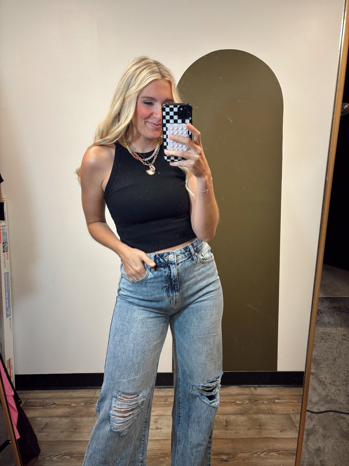 Rashida Rib Crop Tank (Black)