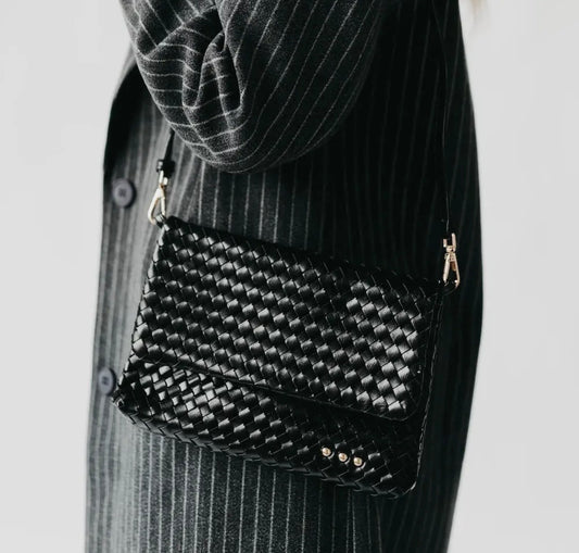 Wrenlee Woven Flap Crossbody Bag (Black)