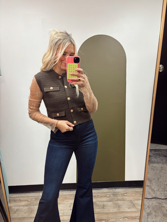 Selena Button Knit Vest (Brown)