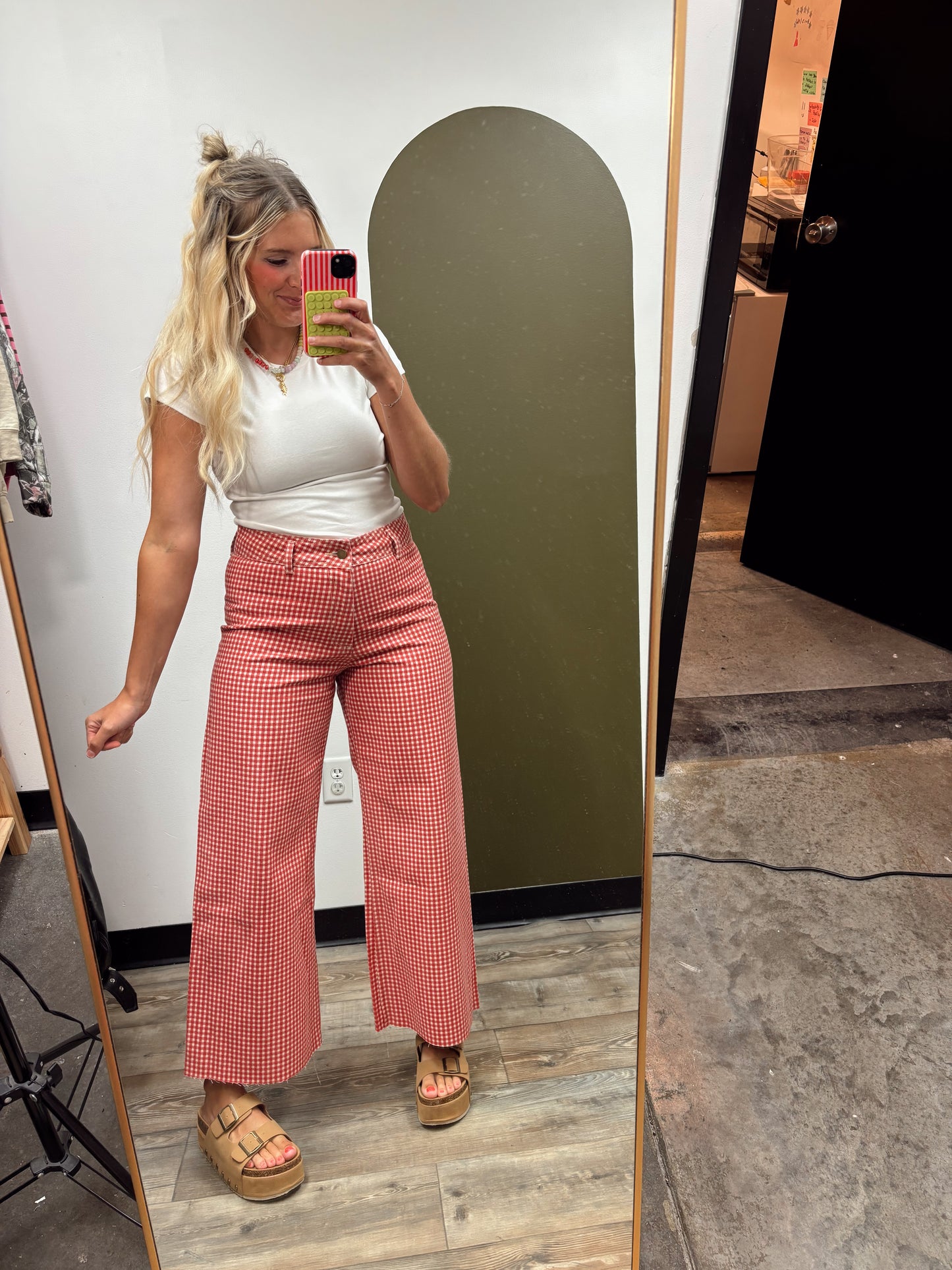 Gingham Print Pant (Red)