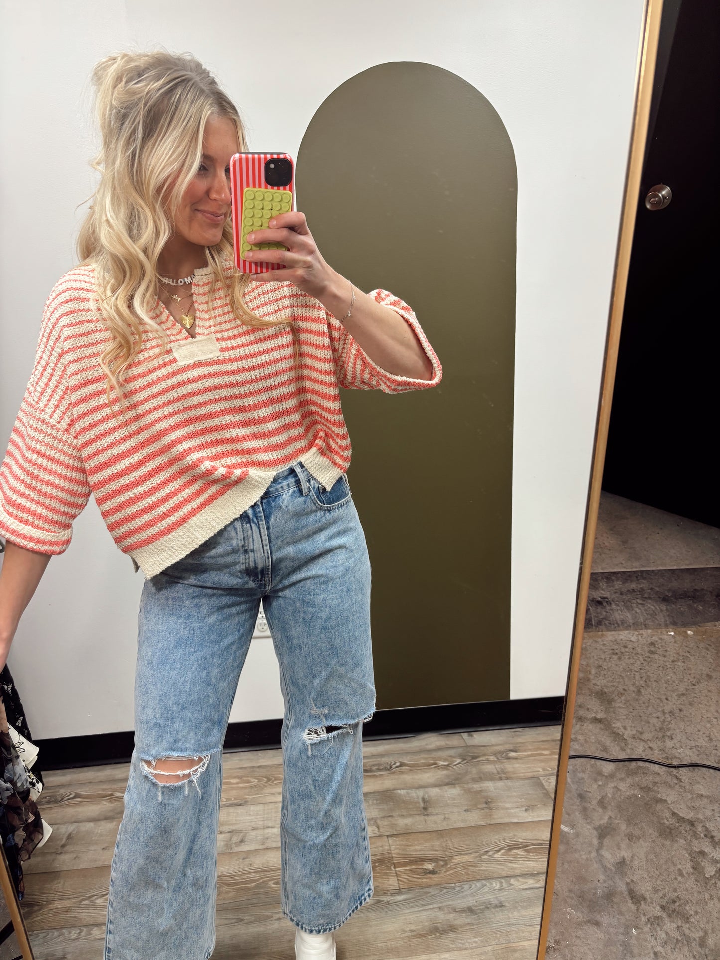Jordyn Stripe Sweater (Coral)