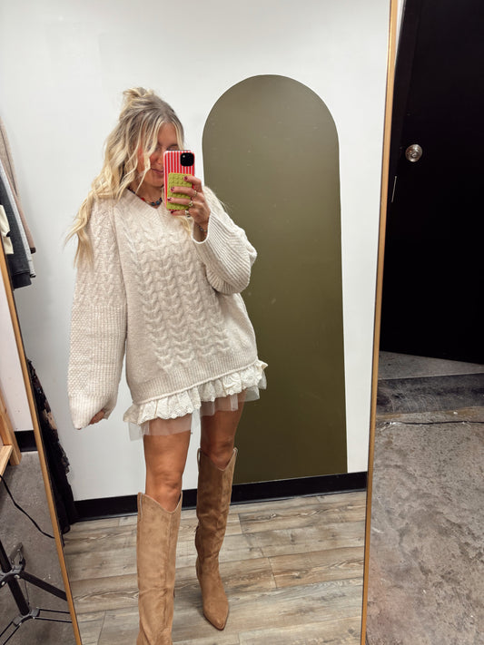 Vera Cable Knit Sweater Dress (Oat)
