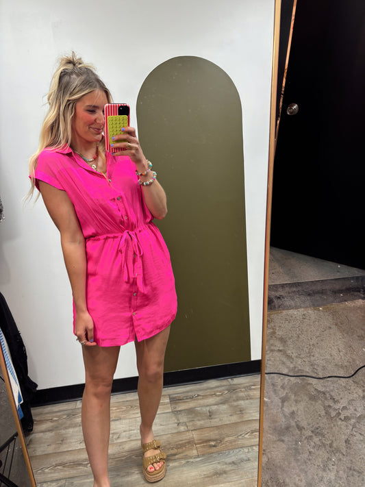 Elsa Chiffon Button Dress (Pink)