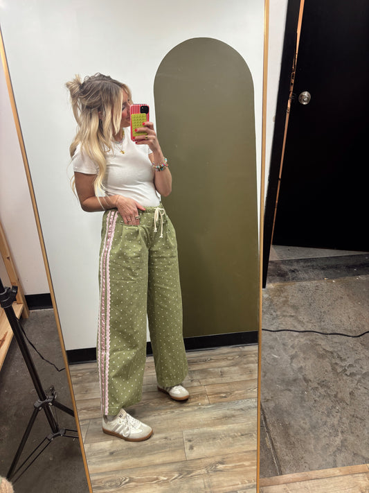 Polly Polka Dot Pant W Lace (Green)