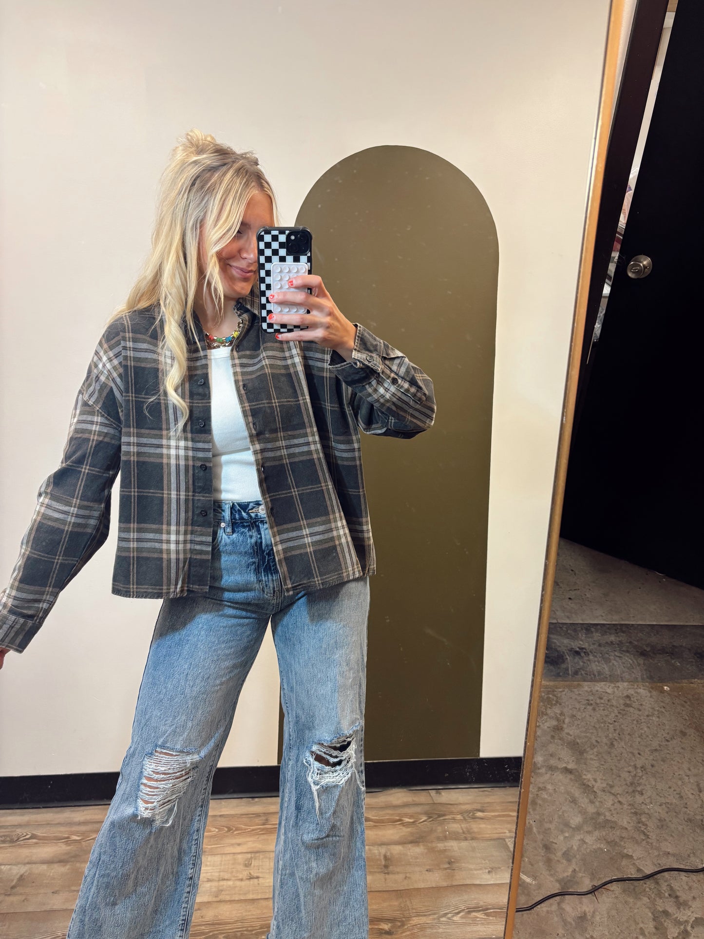 Box Car Plaid Top (Black)