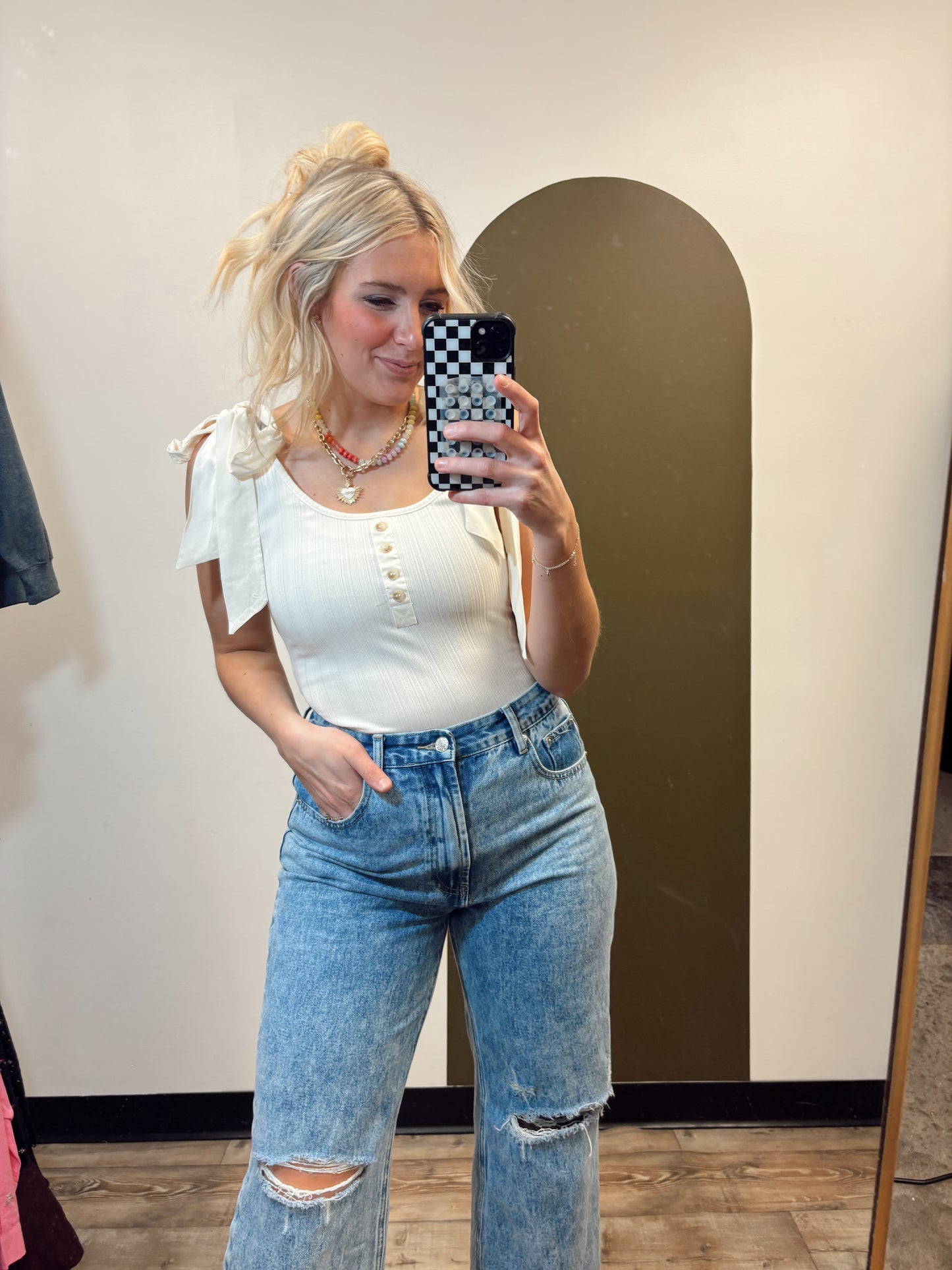 Bow Shoulder Tank (Ivory)