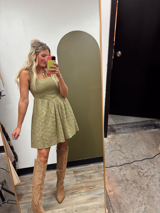 Mirabelle Lace Floral Dress (Moss)
