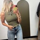 Dorothy Mock Neck Stripe Top (Olive)