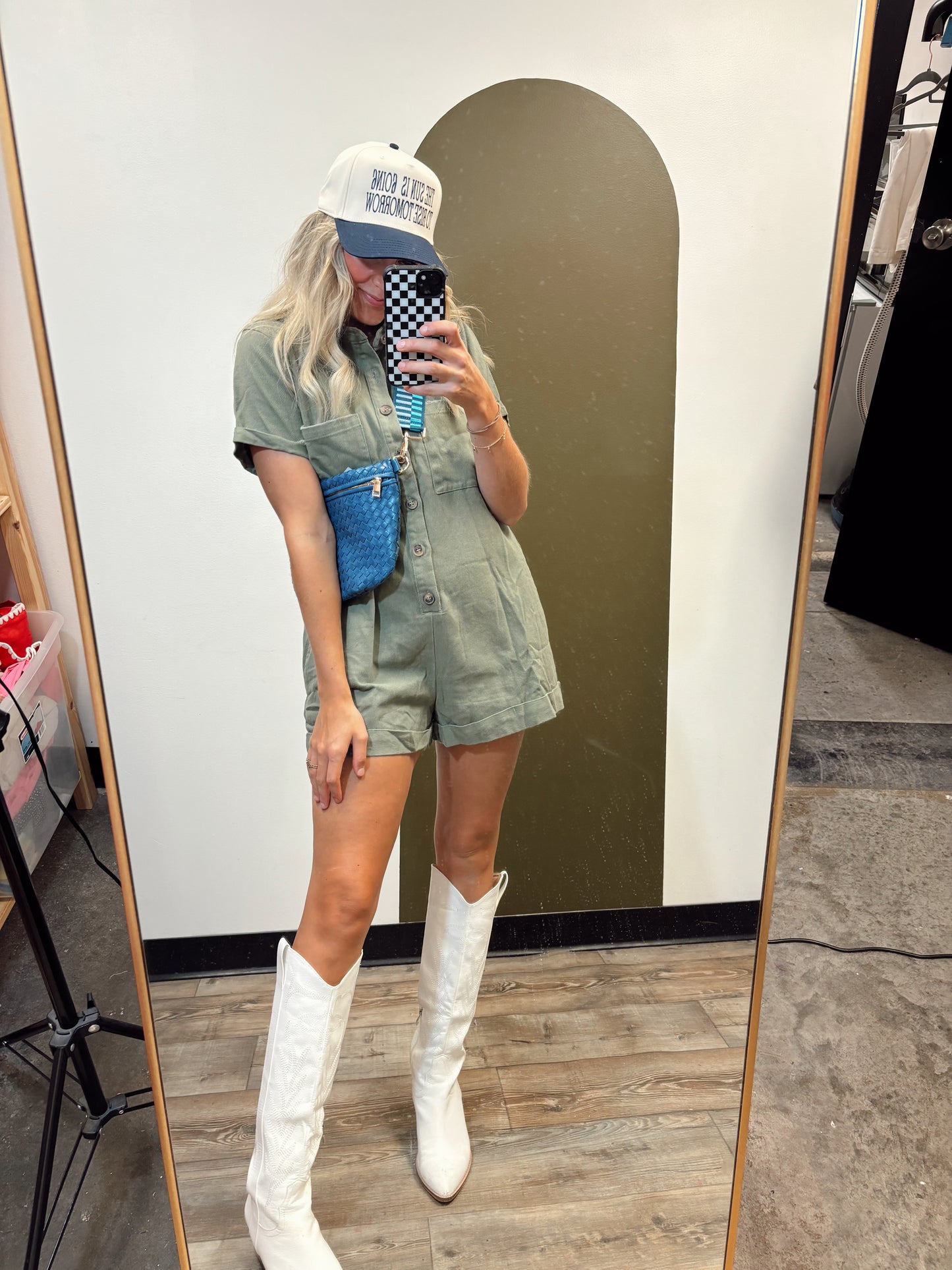 Cali Vibe Denim Romper (Sage)