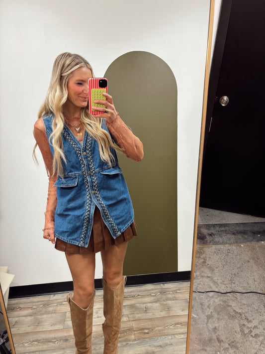 Braid Trim Denim Vest