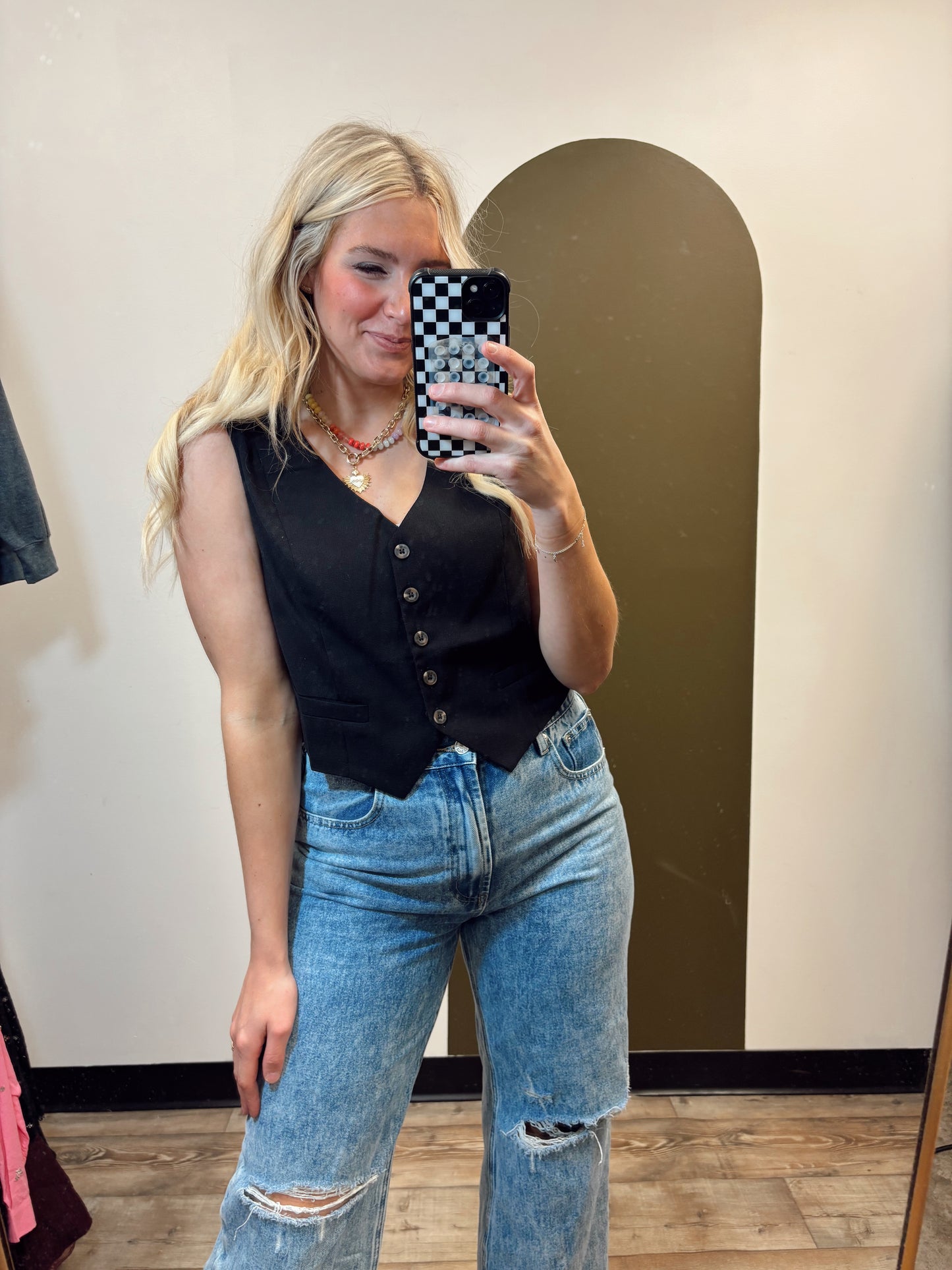 Kayla Button Vest (Black)