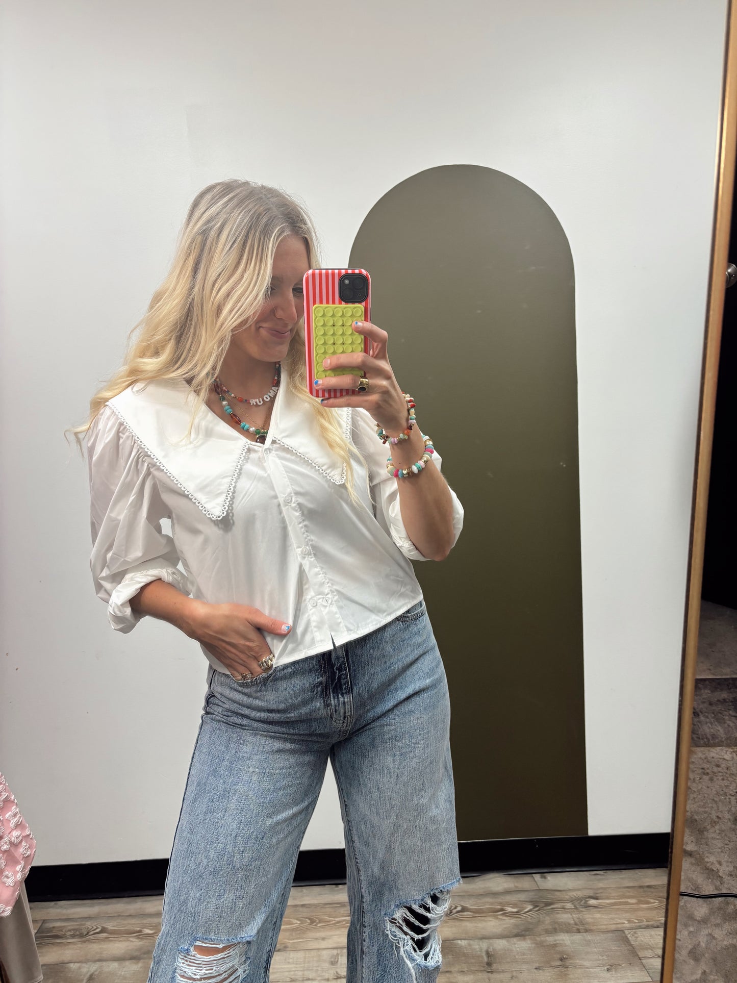Raelyn Collared Top (White)
