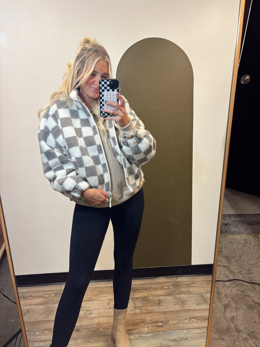 Alayna Checkered Jacket (Grey)