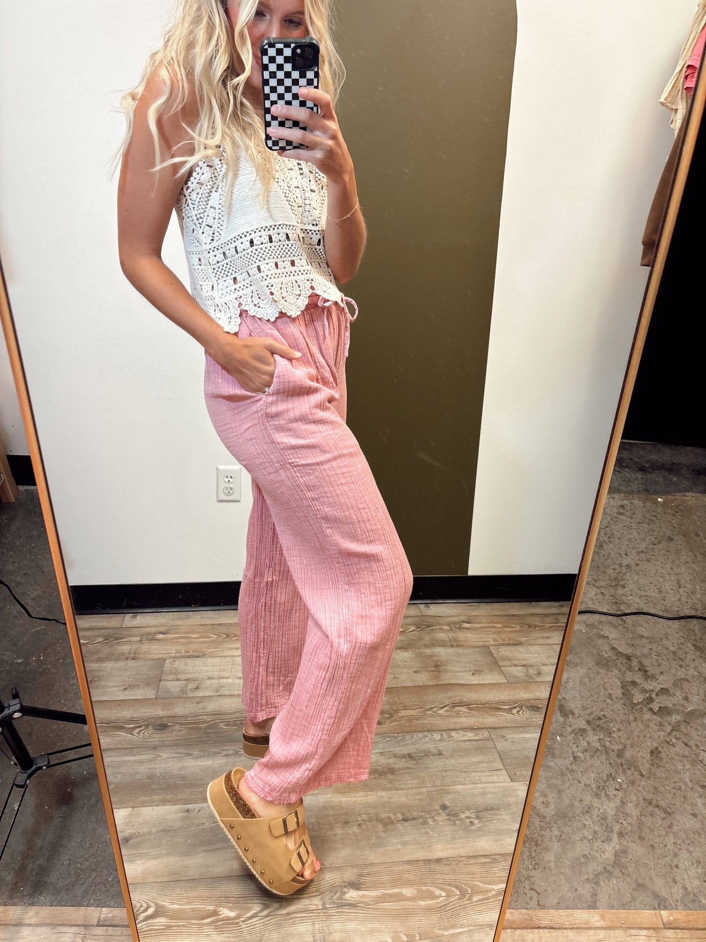 Enid Crinkle Pant (Blush)