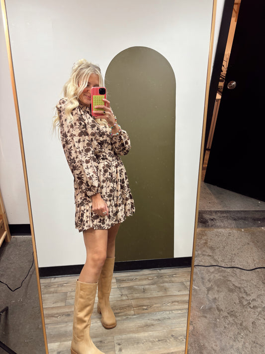 Shelby Floral Mini Dress (Brown)