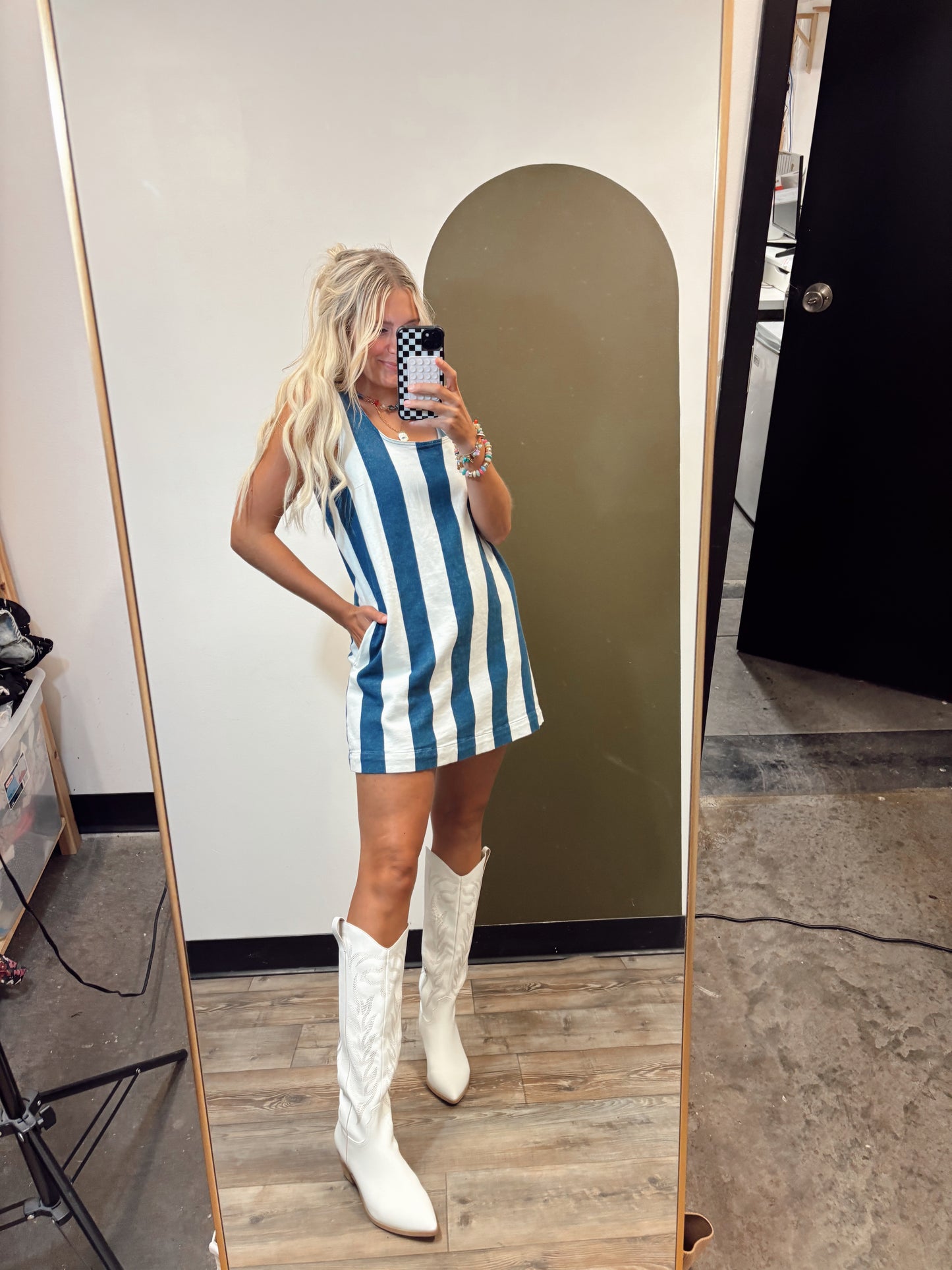 Sheila Stripe Dress (Navy)