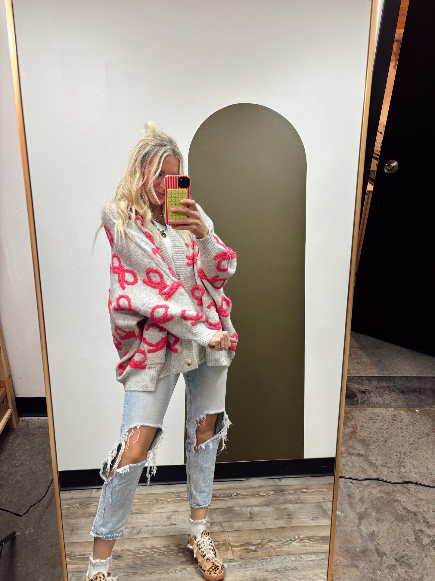 Bow Tied Sweater Cardigan (Grey)