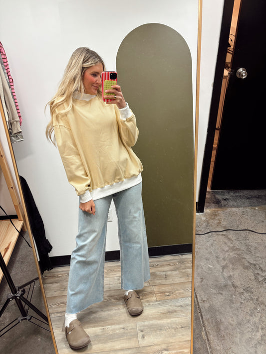 Stripe Mock Neck Sweat Top (Mustard)