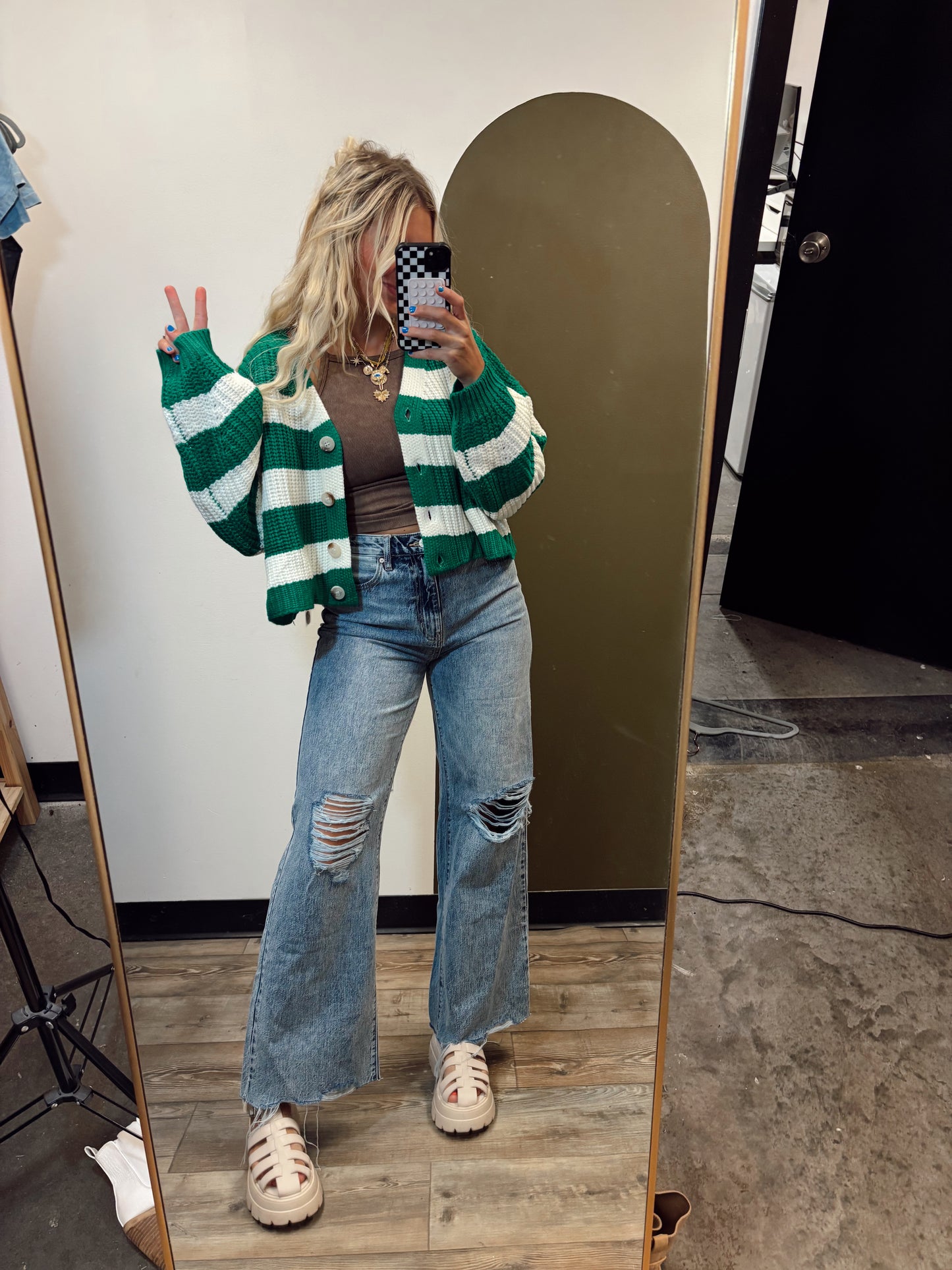 Crowd Pleaser Stripe Cardy (Green)