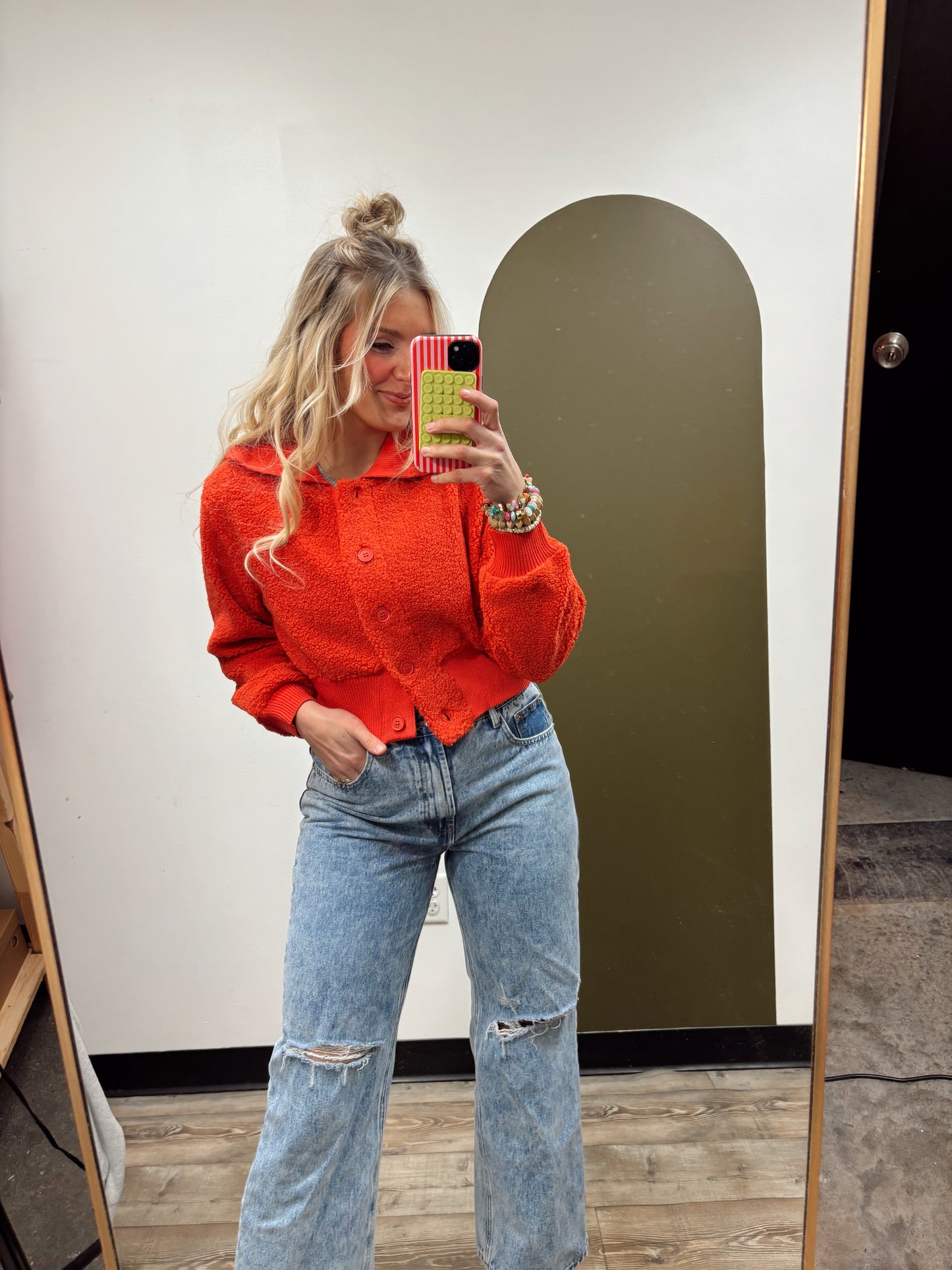 Kinsley Fuzzy Cardigan (Red)