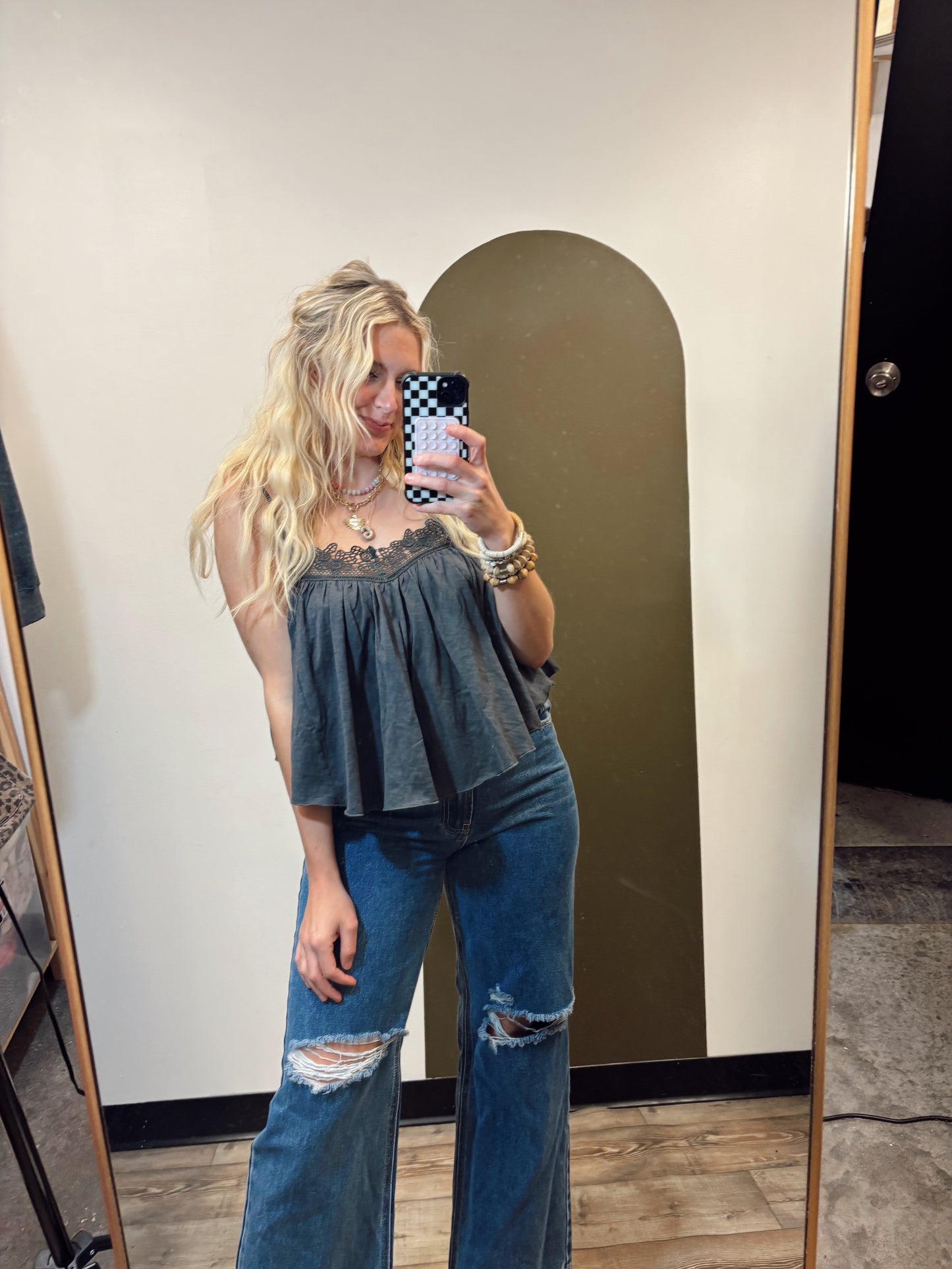 Contrast Crochet Tank