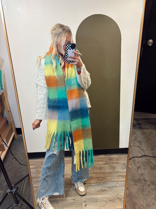 Beaufort Gingham Scarf (Blue/Orange)