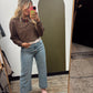 Nova Layered Crop Sweatshirt (Brown/Pink)