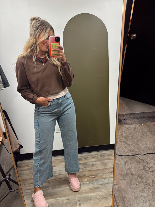 Nova Layered Crop Sweatshirt (Brown/Pink)