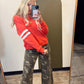 Poppy Racer Stripe Sweat Top (Red)