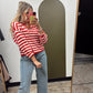 Clare Button Stripe Cardigan (Red)