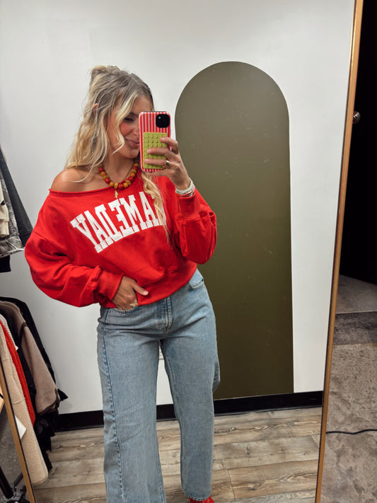 Sydney Game Day Off Shoulder Sweat Top
