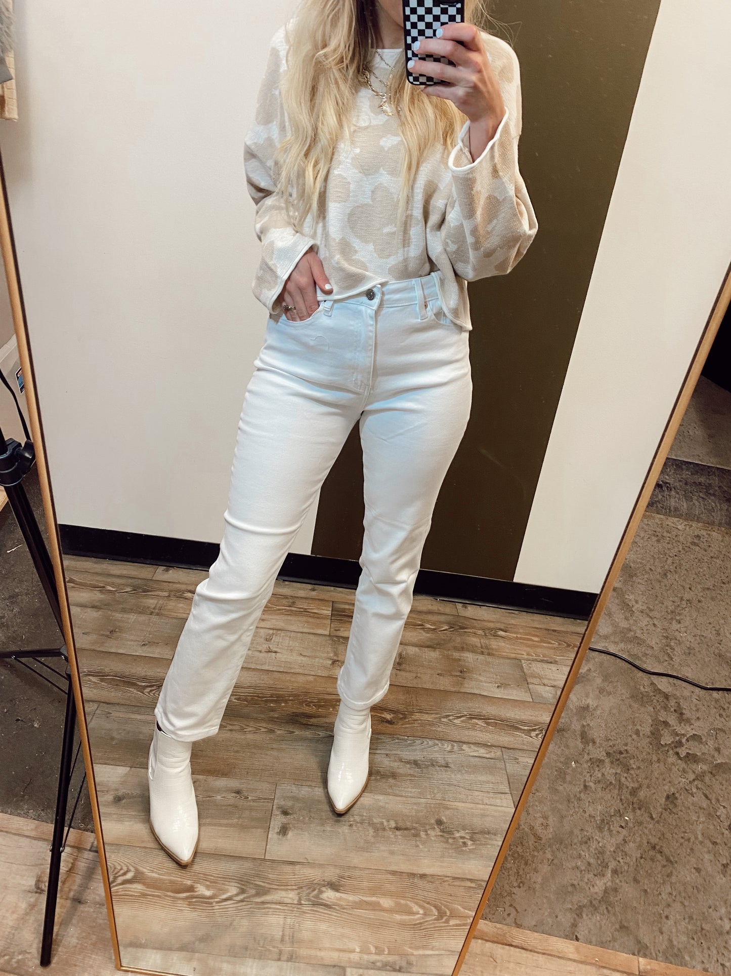 High Rise Slim Straight Jean (White)
