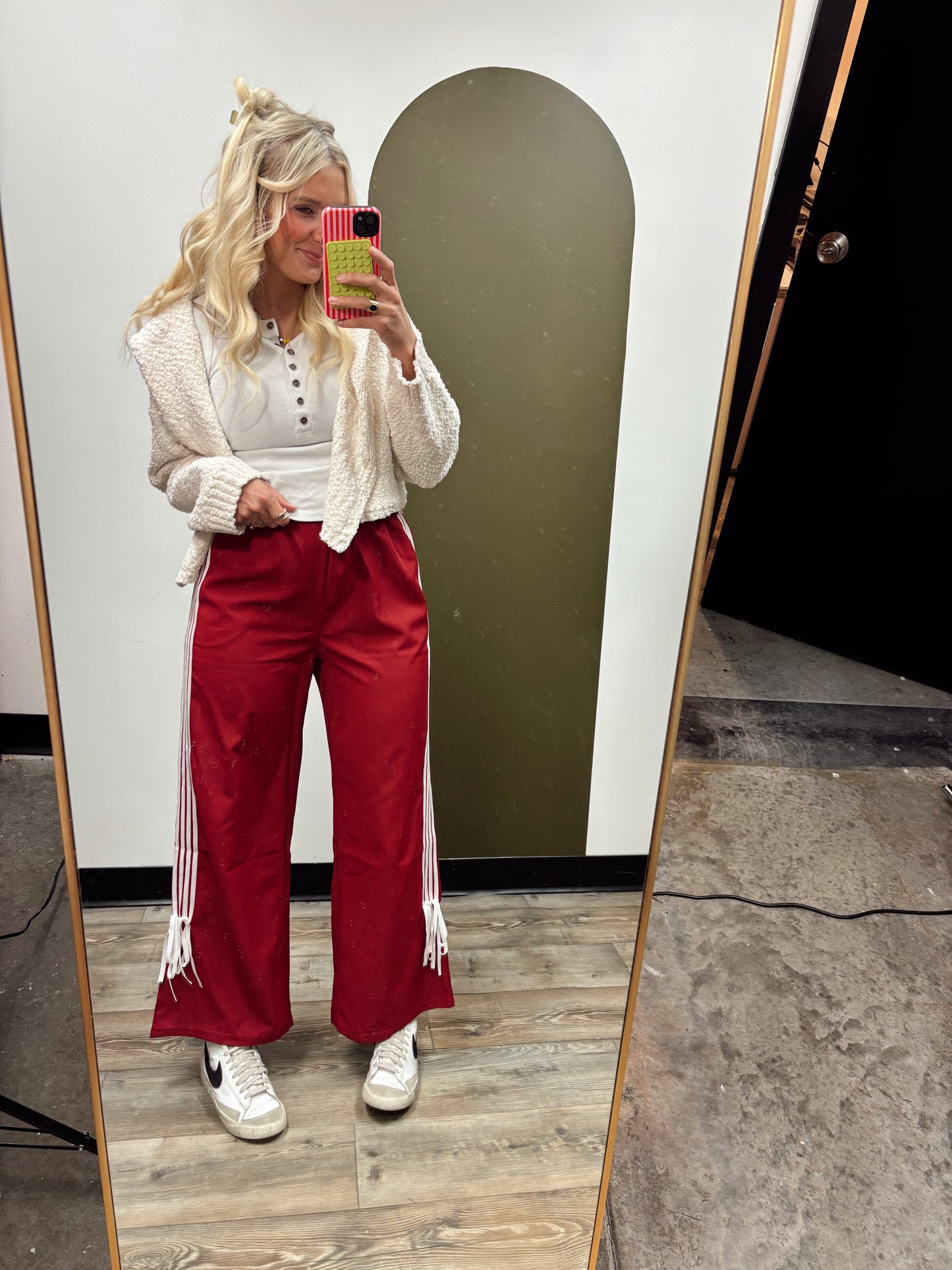 Bow On Bottom Track Pant (Red)