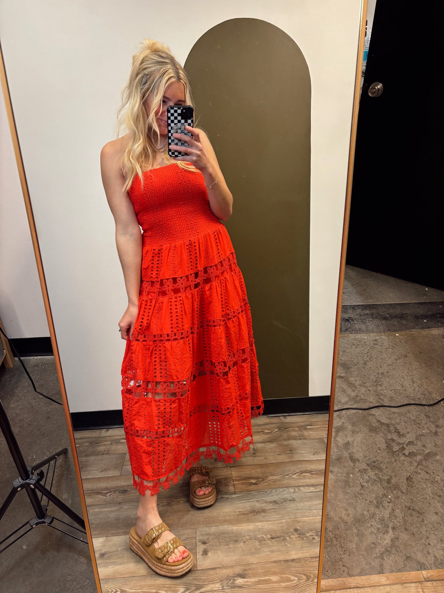 Vineyard Eyelet Dress (Red)