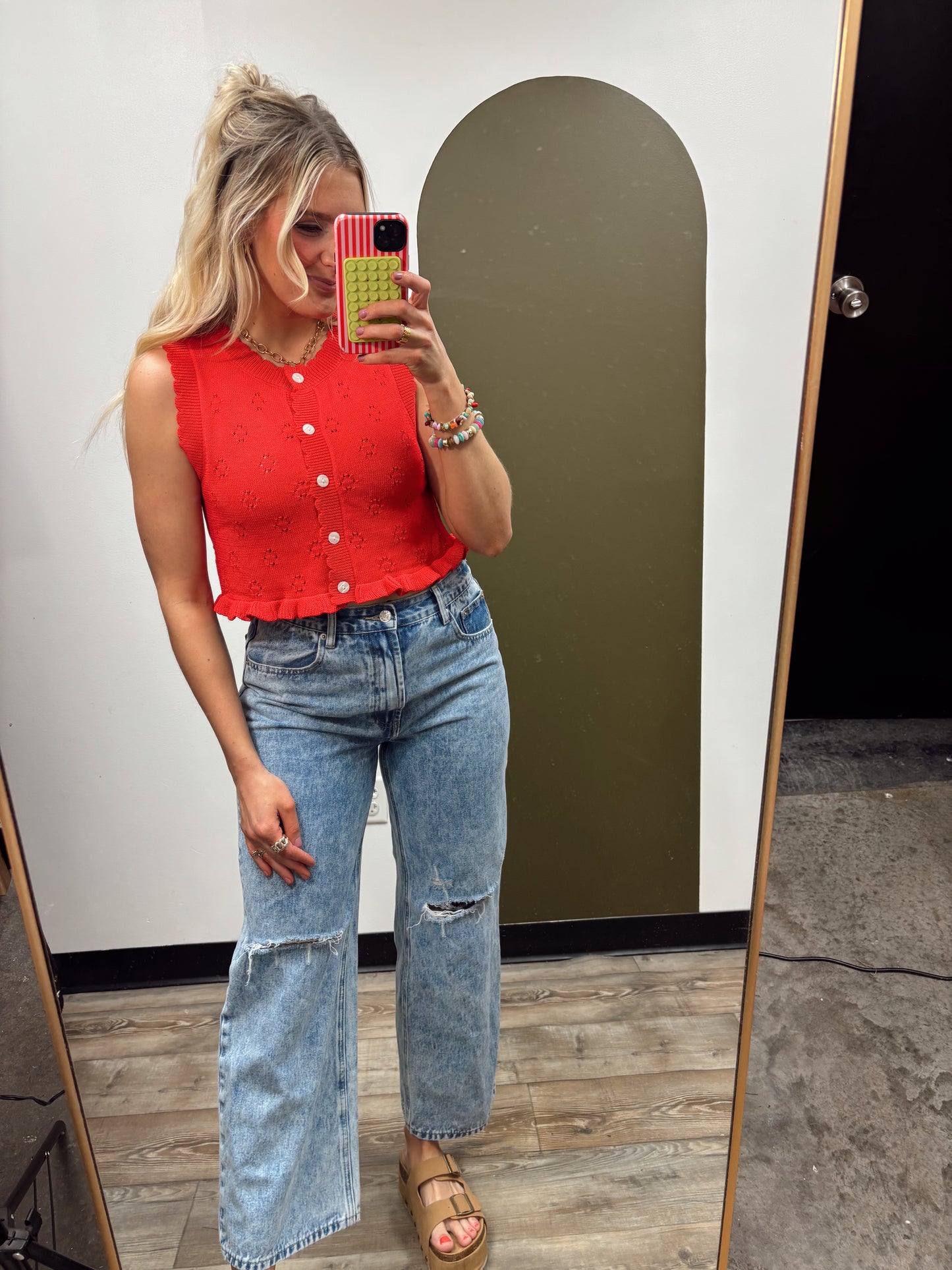 Stella Ruffle Sweater Top (Red)