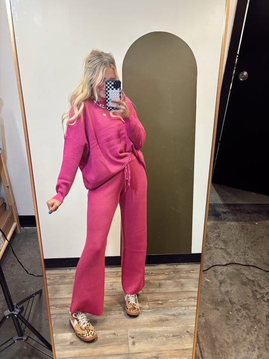 Rosy Textured Sweater Set