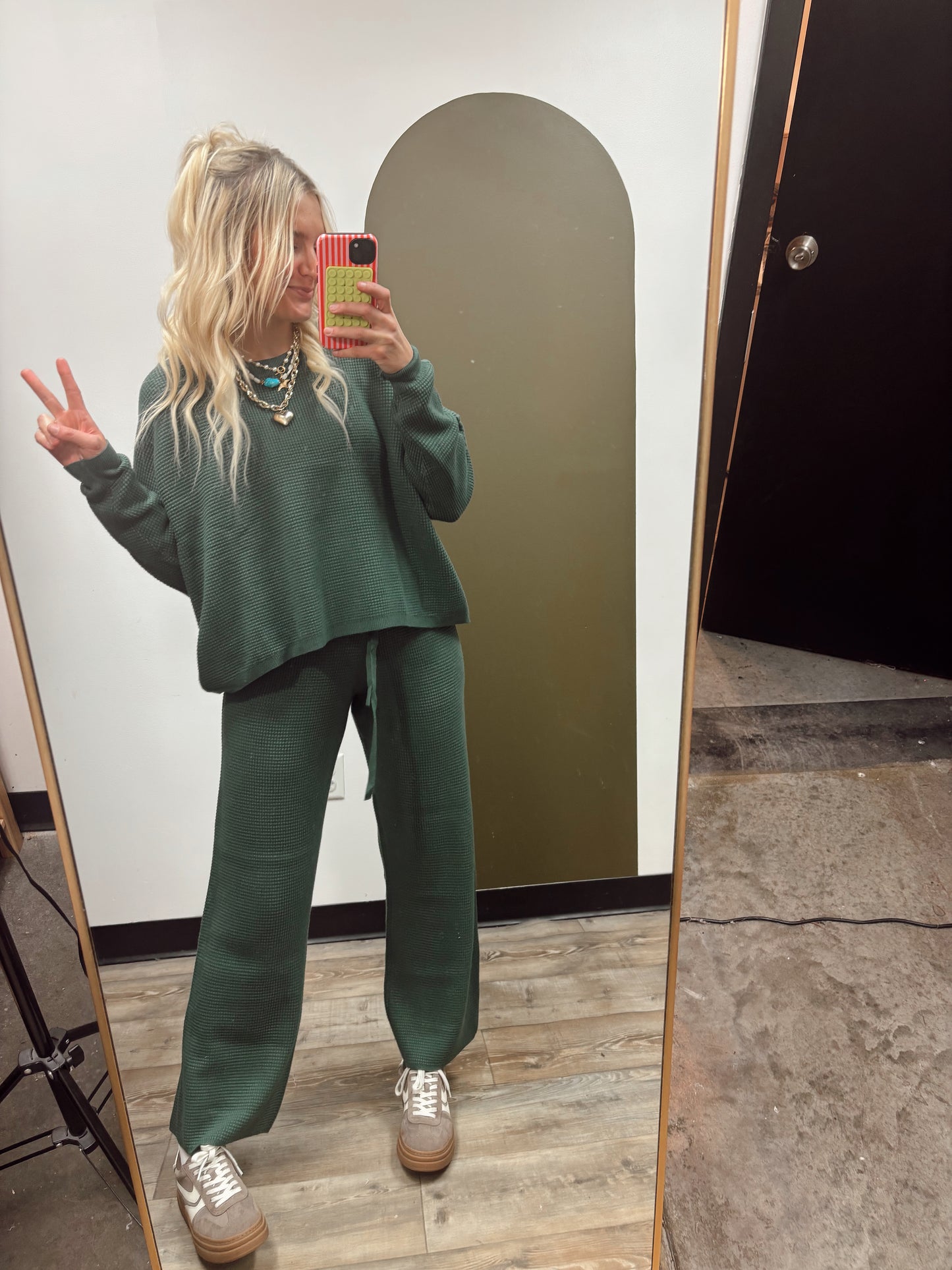 Rosy Textured Sweat Set (Green)