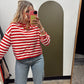 Clare Button Stripe Cardigan (Red)