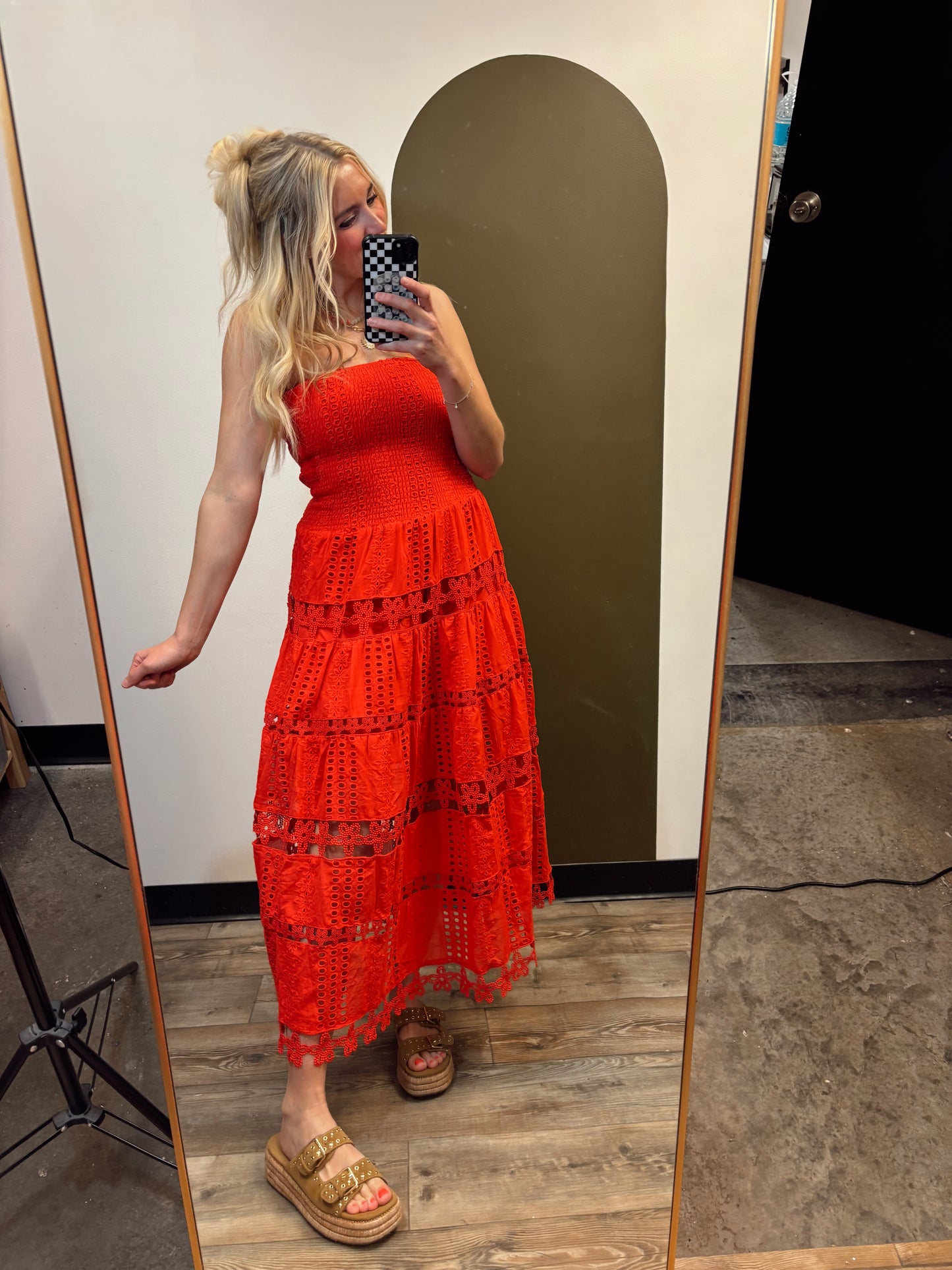Vineyard Eyelet Dress (Red)
