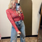 Jaquard Fishnet Top (Crimson)