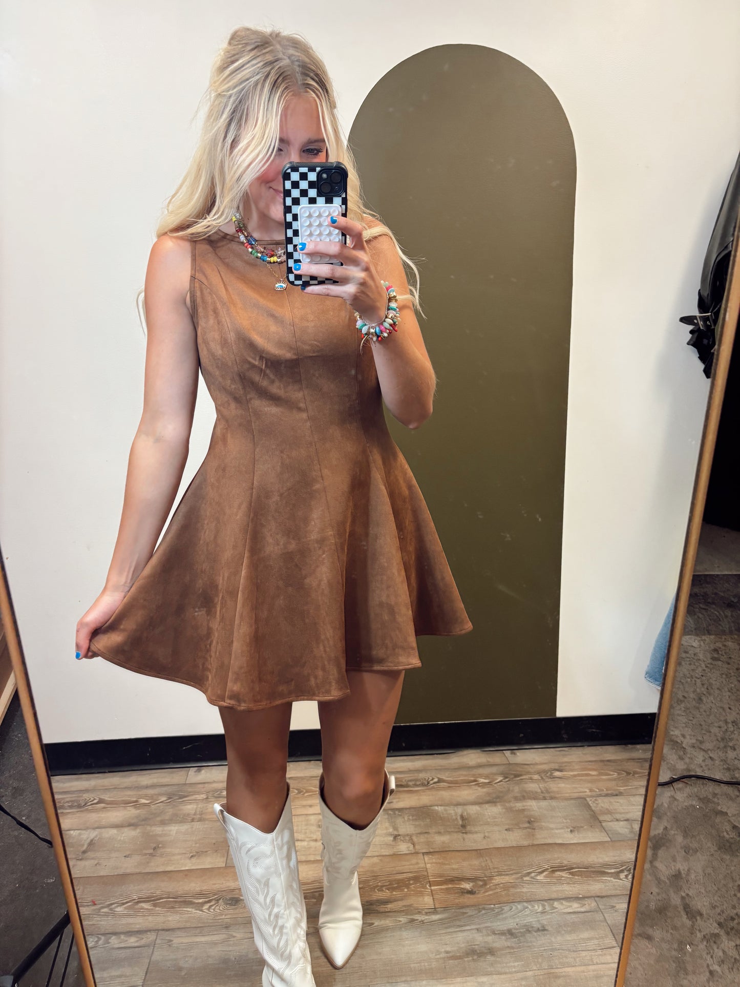 Heide Faux Suede Dress (Camel)