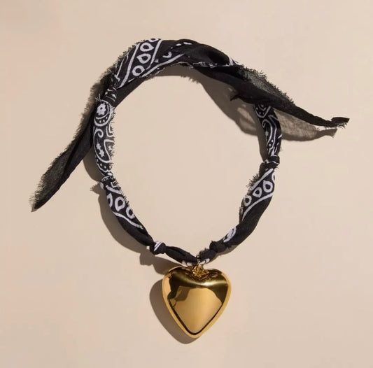 Heart Charm Bandana Necklace (Black)