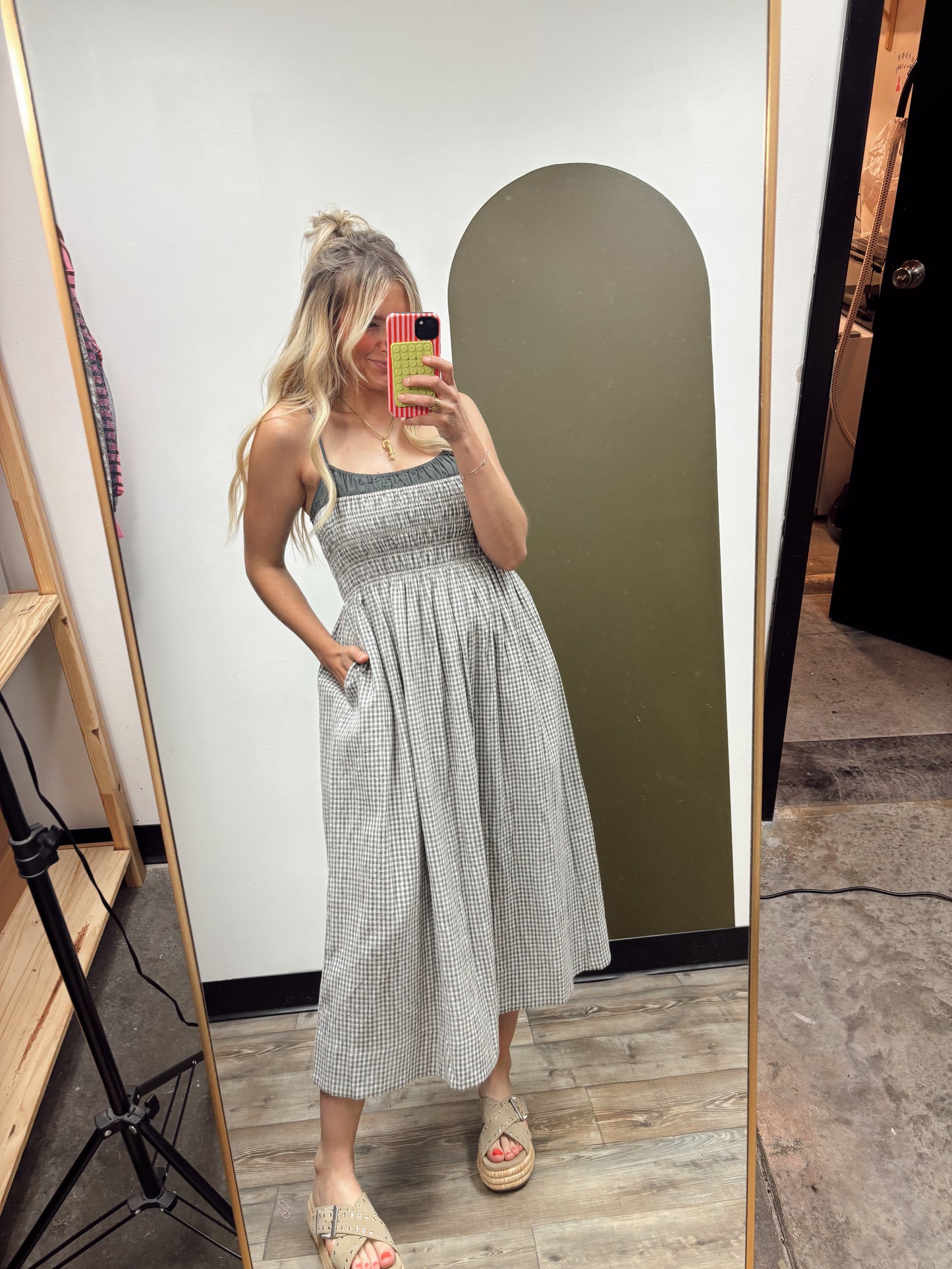 Shirred Bodice Contrast Dress (Grey)