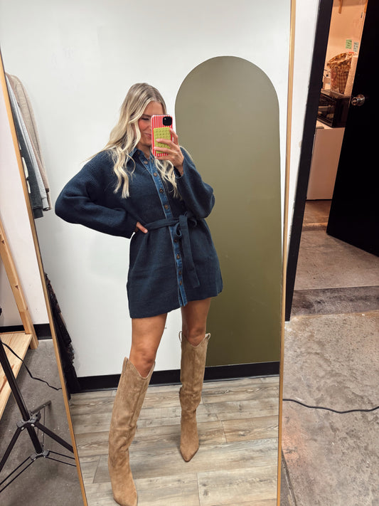 Retro Sweater Dress (Navy)