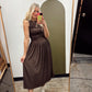 Isabella Shirred Maxi Dress (Brown)